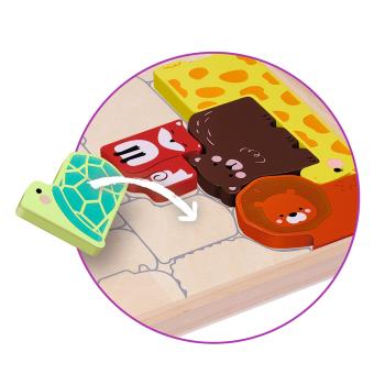 Preview: Puzzle di animali in legno, set di animali giocattolo educativo in scatola di legno