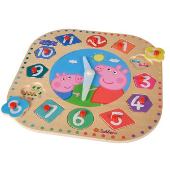 Preview: Horloge éducative Peppa Wutz en bois, jouet éducatif horloge avec 12 pièces à assembler, 25 x 25 x 4 cm