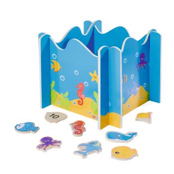 Preview: Jeu de pêche 16 pièces en bois, jouet éducatif avec deux cannes à pêche, 19 x 19 x 15 cm