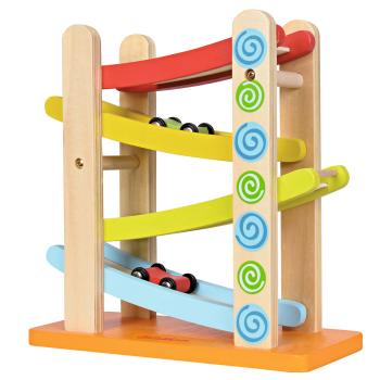 Preview: 4-piece wooden marble run, educational toy with three cars, 25 x 24 x 10 cm