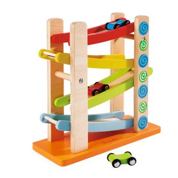 Preview: 4-piece wooden marble run, educational toy with three cars, 25 x 24 x 10 cm