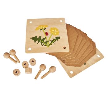 Preview: Blätterpresse Buchenholz - Kreatives Lernspielzeug für Kinder ab 6 Jahren - Blütenpresse mit Farben, Malvorlagen - 18,5x18,5cm
