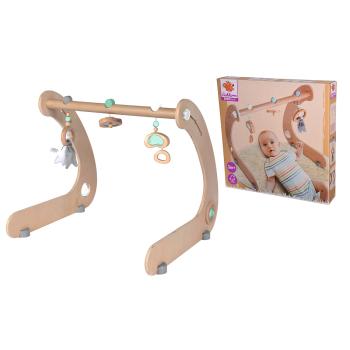 Preview: Arche de jeu interactive en bois pour bébé avec perles, miroir & clochettes - Jouet sensoriel, 8x57x53cm, Jouet pour bébé