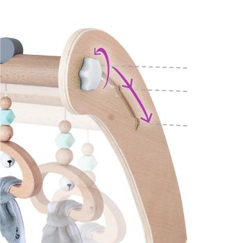 Preview: Arche de jeu interactive en bois pour bébé avec perles, miroir & clochettes - Jouet sensoriel, 8x57x53cm, Jouet pour bébé