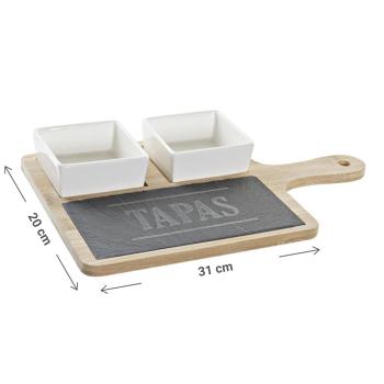 Preview: Set à tapas avec 2 bols sur planche avec poignée, assiettes à hors-d‘œuvre sur ardoise