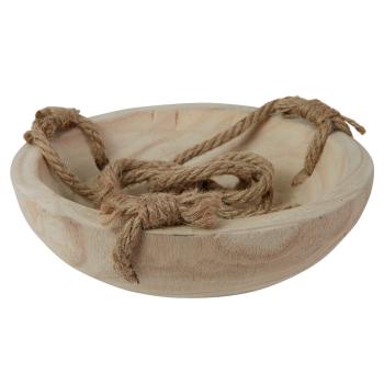 Preview: Decorative bowl made of Paulownia wood, wooden bowl with jute hanging cord, 23 x 6 x 23 cm