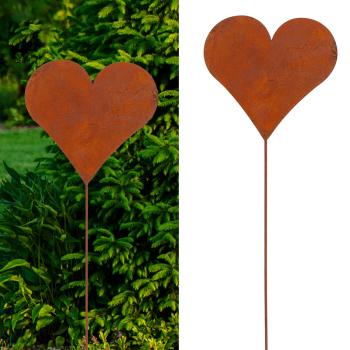 Preview: Gartenstecker Herz Rostoptik - 80cm Beetstecker aus Zink rostbraun - Pflegeleichte Gartendeko für Beete, Kübel & Kästen - Ideal als Geschenk