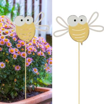 Preview: Fiche de jardin abeille en métal, décoration de jardin multicolore, blanche, jaune, hauteur 52 cm