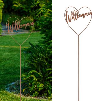 Preview: Cuore di benvenuto in ferro, decorazione da giardino ruggine, marrone rossiccio, altezza 90 cm