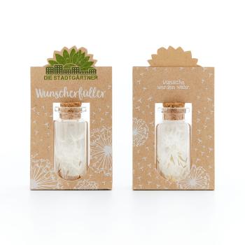 Preview: Wunscherfüller Glas mit Korkverschluss - Natürliche Pusteblume, handgefertigt in Deutschland - Ideales Geschenk Hochzeit, Geburtstag, Taufe - Ø2.1x5.2cm