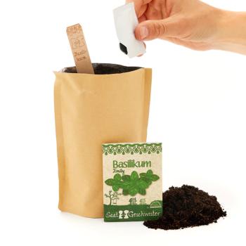 Preview: Kit de semis Basilic, graines avec terreau, instructions et tuteur
