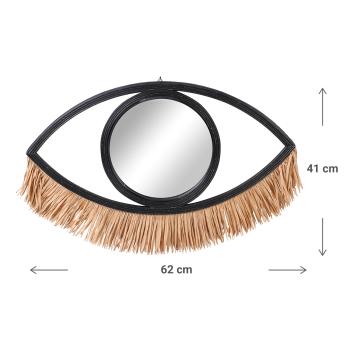 Preview: Specchio con cornice in bambù e frange di bastone, specchio per occhi, nero, marrone 62 x 41 cm