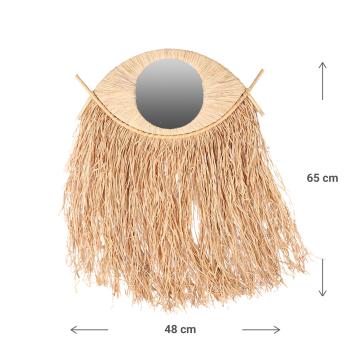 Preview: Miroir avec cadre en bambou et longues franges en raphia, miroir pour les yeux, marron, 48 x 23 - 65 cm