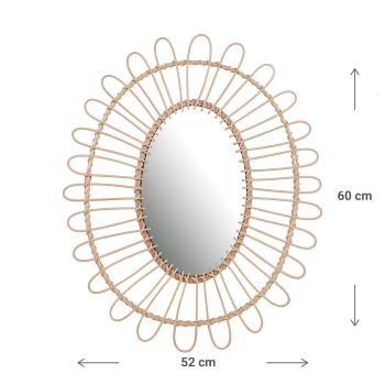 Preview: Miroir avec cadre en bambou, miroir mural avec cadre décoratif, brun, 52 x 60 cm