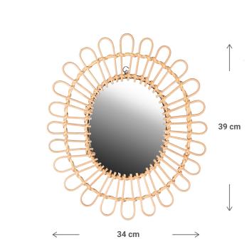 Preview: Miroir avec cadre en bambou, miroir mural avec cadre à motifs fins, brun, 34 x 39 cm