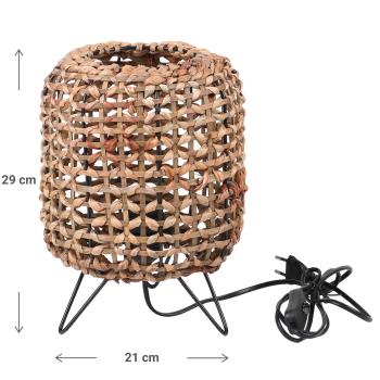 Preview: Lampe en jacinthe d‘eau et métal, lampe de table structure métallique, marron, noir, 29 cm