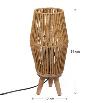 Preview: Lampe de table vintage avec structure en bois, corde & métal. 36 cm : Un accroche-regard exclusif en design industriel - Crée une ambiance luxueuse Preview: Lampe de table vintage avec structure en bois, corde & métal. 36 cm : Un accroche-regard exclusif en design industriel - Crée une ambiance luxueuse