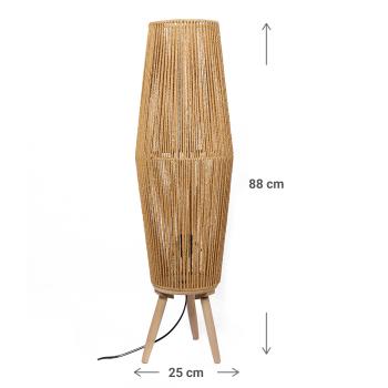 Preview: Lampe en corde et bois, lampe de table avec support en bois, marron, 25 x 25 x 88 cm Preview: Lampe en corde et bois, lampe de table avec support en bois, marron, 25 x 25 x 88 cm