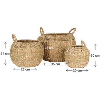Preview: 3er-Set Seegras-Körbe mit Henkel braun - Runde Flechtkörbe versch. Grössen - Dekorative & stilvolle Aufbewahrung Landhaus-Stil - Stapelbar 134 Zeichen