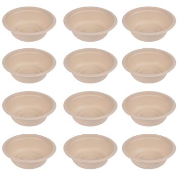 Preview: Zuckerrohrschüsseln 12er-Set - Biologisch abbaubare Teller für Partys & Catering - Umweltfreundlich, 350ml - Für heisse & kalte Speisen