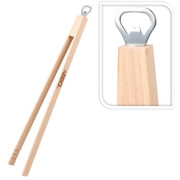 Preview: Grill tong with bottle opener, wooden kitchen tongs, length 48 cm