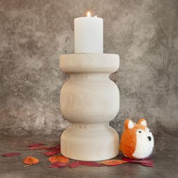 Preview: Candle holder made of paulownia wood, candle holder in a pretty shape, brown, 12 x 20 cm