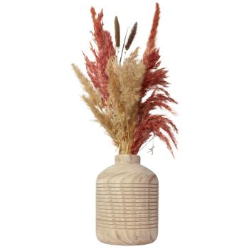 Preview: Vase de fleurs en bois de pauwlonie, vase en bois avec une fine décoration 3D, brun, 15 x 21 cm