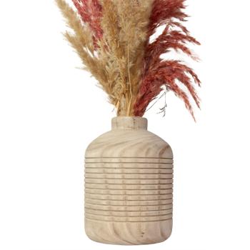 Preview: Vase de fleurs en bois de pauwlonie, vase en bois avec une fine décoration 3D, brun, 15 x 21 cm