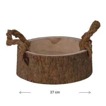 Preview: Paulownia Holzschale rund - Dekoschale mit Henkel, stabil & langlebig - Natur/braun, Ø 27 x 10 cm - für Deko & Aufbewahrung - handgefertigt
