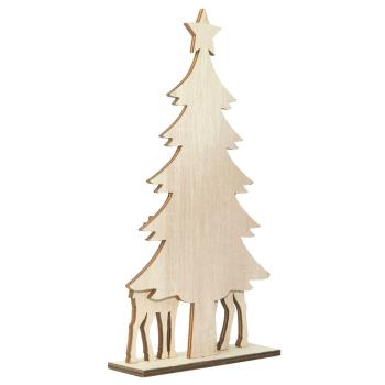 Preview: Décoration de Noël en bois, sapin et rennes, brun, hauteur 30 cm