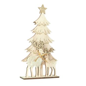 Preview: Décoration de Noël en bois, sapin et rennes, brun, hauteur 30 cm
