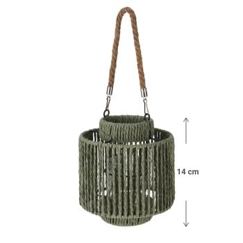 Preview: Lanterna in materiale naturale, lanterna con manico, verde, 18,5 x 14 cm