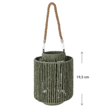 Preview: Lanterne en matériau naturel, lanterne avec anse, vert, 19,5 x 19,5 cm