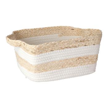 Preview: Korb-Set rechteckig aus Baumwolle & Maisgeflecht - 3-teilige Aufbewahrungskörbe weiss natur für Bad, Wohn- & Kinderzimmer - 30x25x14cm - 20x13x11cm