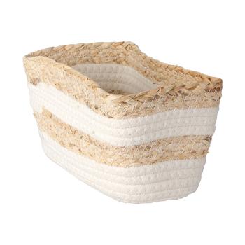 Preview: Korb-Set rechteckig aus Baumwolle & Maisgeflecht - 3-teilige Aufbewahrungskörbe weiss natur für Bad, Wohn- & Kinderzimmer - 30x25x14cm - 20x13x11cm