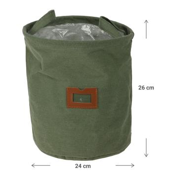 Preview: Pflanzsack aus Baumwolle grün - Moderner Textil-Übertopf mit Schutzfolie - Ø 24x26cm - Für Blumen, Pflanzen & Kräuter - Canvas-Optik