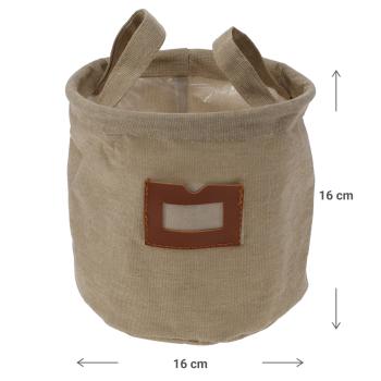 Preview: Fioriera tessile in cotone, beige, sacchetto per piante con pellicola protettiva, 16 x 16 cm
