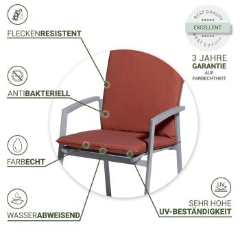 Preview: Coussin pour chaise de jardin, dossier bas, déperlant, terracotta, 97 x 49 cm