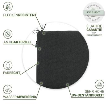 Preview: Confortevole cuscino per sedie da esterno con nastro, grigio scuro, 40x40cm - cuscino per giardino e patio con protezione UV e idrorepellente