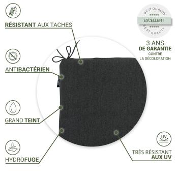 Preview: Coussin de chaise confortable pour l‘extérieur avec bandelettes, gris foncé, 40x40cm - protection UV, coussin d‘assise hydrofuge pour jardin & terrasse