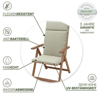 Preview: Set di 4 cuscini con schienale alto, cuscino idrorepellente per sedie da giardino, beige, 120 x 50 cm