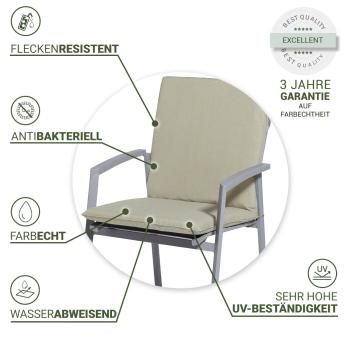 Preview: 4er Gartenstuhlauflage Niederlehner - wasserabweisend - UV-Schutz - 97x49x6cm beige - robust, langlebig, recycelt & antibakteriell - Made in Europe