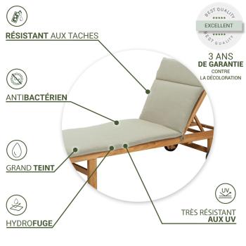 Preview: coussin pour chaise longue 2 places de qualité supérieure, beige noble, 190 x 60 cm - Coussin hydrofuge & robuste, protection UV, fabriqué en Europe par Madison