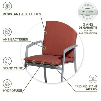 Preview: Coussins pour chaise de jardin, lot de 2, dossier bas, déperlants, terracotta, 97 x 49 cm