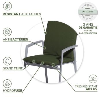 Preview: Coussins pour chaise de jardin, lot de 4, dossier bas, déperlants, verts, 97 x 49 cm