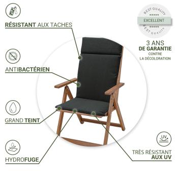 Preview: 4 coussins confortables pour fauteuils à hauts dossiers, gris foncé, 120x50cm - Coussin de chaise de jardin hydrofuge avec protection UV - Robuste & extrêmement durable