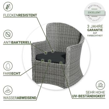 Preview: Stuhlkissen Outdoor 2er-Set - Madison® Sitzkissen dunkelgrau wasserabweisend - UV-Schutz - 48x48x7cm - Recyceltes Material, antibakteriell, Made in Europe