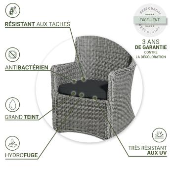 Preview: Coussins de chaise Outdoor, set de 4, coussins d‘assise hydrofuges, gris foncé, 48 x 48 cm chacun