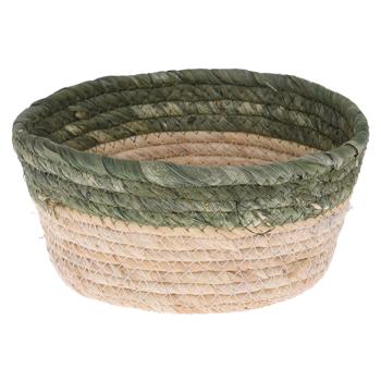 Preview: Geflochtene Aufbewahrungskörbe 3er-Set - Rund, Beige-Grün, Seegras - Ø 30x15cm, 26x11.5cm, 22x10cm - Für Bad, Küche, Büro, Deko - Praktische Ablage