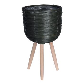 Preview: Blumentopfständer 3er Set - Grünes Holzgeflecht & Holzbeine - Für Innen & Aussen - Ø30/25/21cm Töpfe - H: 60/45/33cm - Pappel/Buche/Kunststoff